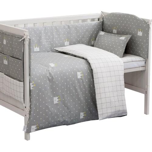 Unisex Baby Bedding Sets Grey Cotton Soft Newborn Crib Supplies Safety Guard Include Bed Quilt Cover/Bumpers Baby Room Decor