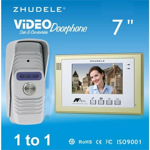 ZHUDELE 7" Color TFT LCD Monitor Video Door phone Intercom System Doorbell With 1 Waterproof Doorbell 700TVL Smart Camera 1V1
