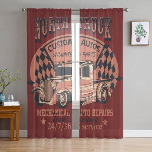 Old Truck Abstract Poster Vintage Sheer Curtains for Living Room Kitchen Tulle for Windows Voile Yarn Curtains for Bedroom
