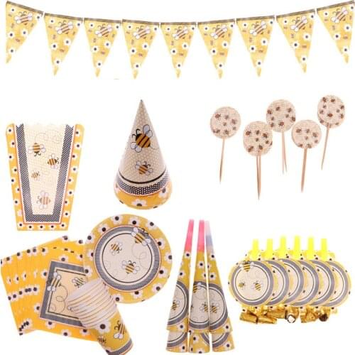 Yellow Bee Party Birthday Party Decorations Kids Disposable Tableware Set Napkin Paper Plate Gift Bag Baby Shower Party Supplies