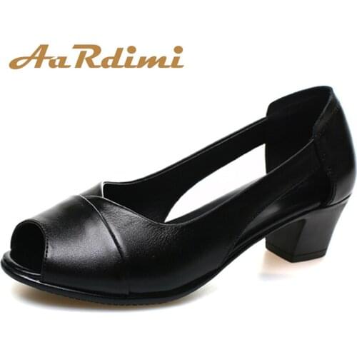 AARDIMI Women Summer Sandals Genuine Leather High Heeled Platform Shoes Woman Casual Office Slip On Mother Shoes Female Sandals