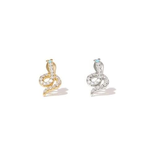 Delicate 925 sterling silver cute animal snake shaped stud earring for women dainty clear cz paved turquoises party jewelry gift
