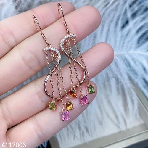 KJJEAXCMY Fine Jewelry 925 sterling silver inlaid natural Tourmaline female earrings Eardrop classic support detection