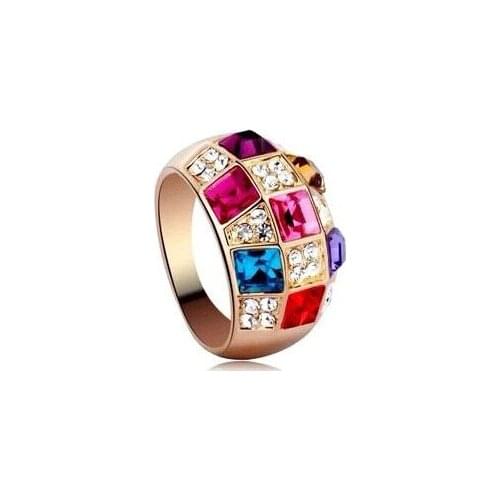 Ra031 Europe and America Style Simple stylish Colorful Crystal Alloy Geometry Round Ring Womens jewelry accessories