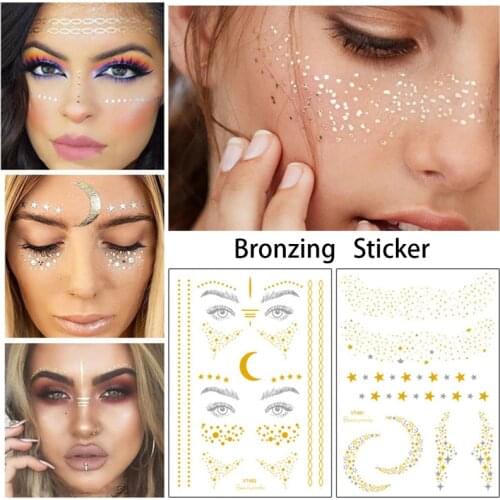 2019 New Gold Face Sticker Temporary Tattoo Waterproof Blocked Freckles Makeup Stickers Eye Decal Wholesale