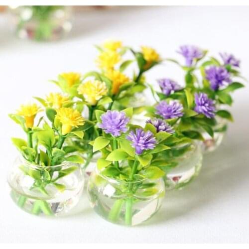 1:12 Dollhouse Miniature Simulation Hydroponic Glass Plant Potted Flowers Model