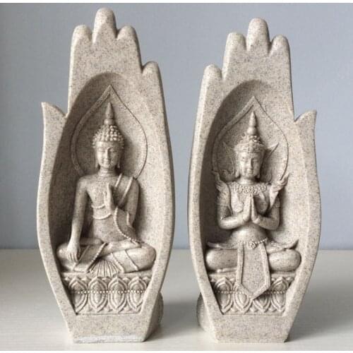 2 pcs/set Small Buddha Statue Nature Sandstone India Yoga Mandala Hands Sculptures Home Decorative Ornament Figurine 25