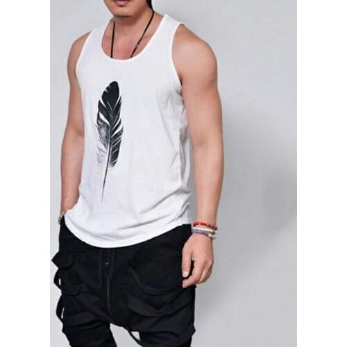 2020 New Summer Men O Neck Tank Tops Sport Sleeveless Vest Art Feather Print Casual T Shirt Fashion Male Clothing Plus Size