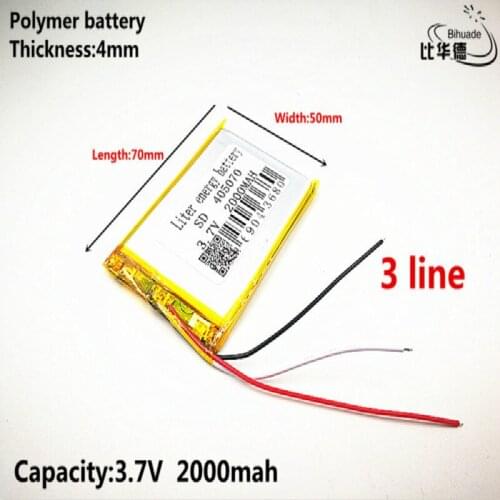 3 line Good Qulity 3.7V,2000mAH,405070 Polymer lithium ion / Li-ion battery for TOY,POWER BANK,GPS,mp3,mp4