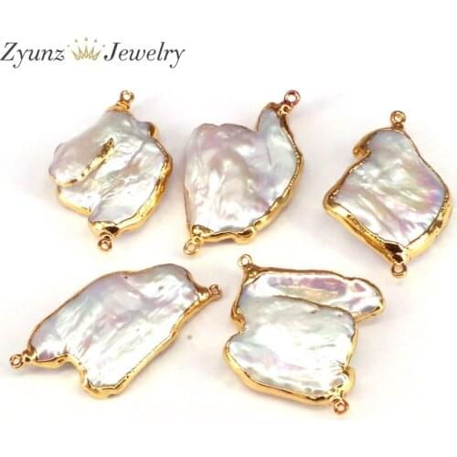 5PCS, Natural Freedom Shape Baroque Rhombus FreshWater Pearl Charm with Gold Plated Necklace Anklet Bracelet Pendant Supplies