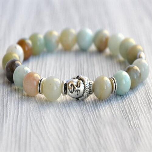 8mm Amazonite Stone Beads Handmade Buddha Mala Bracelet Classic Buddhism Tibetan Retro Meditation Prayer Wristband