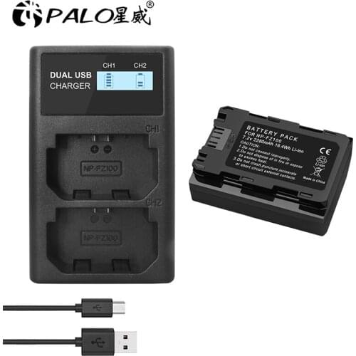 For Sony Battery 7.2V 2280mAh NPFZ100 NP FZ100 Battery+LCD Dual USB Charger for NP-FZ100 Camera Battery a9 a7R III a7 III A6600