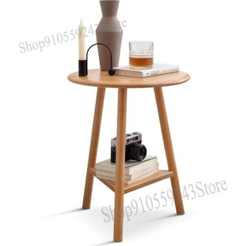 Solid Wood Side Table Modern Minimalist Sofa Side Table Living Room Beech Small Round Table Nordic Corner Table Storage Bedside