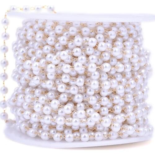 1Meter Stainless Steel Imitation Pearl Beads Ball Link Chain For Women Wedding Party Gift Eyeglass Handbag Strap Chain Jewelry