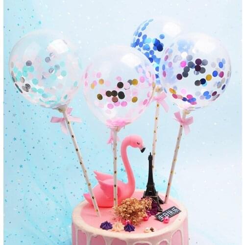 5pcs Creative Confetti Balloon Cake Topper Happy Birthday Party Decor Kids Ballon Baloon Wedding Birthday Balloon Baby Shower