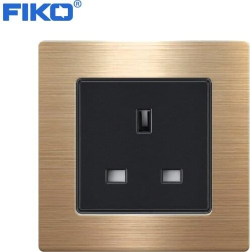 FIKO UK British power socket,86mm *86mm 13A new flame retardant Stainless steel panel white/black/gold/sliver wall socket uk