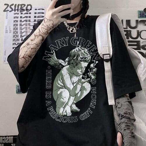 Vintage Angel Mary Mens tshirt Oversize Harajuku Unisex Short Sleeve T shirt Cotton Hip Hop T-shirt Male Streetwear Loose Tops