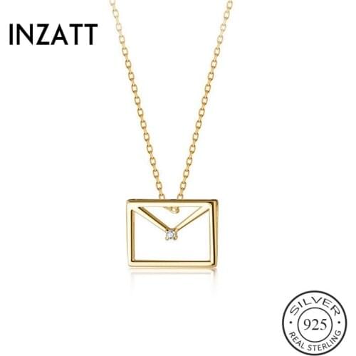 INZATT Real 925 Sterling Silver Zircon Hollow Envelope Pendant Choker Necklace For Fashion Women Cute Fine Jewelry Accessories