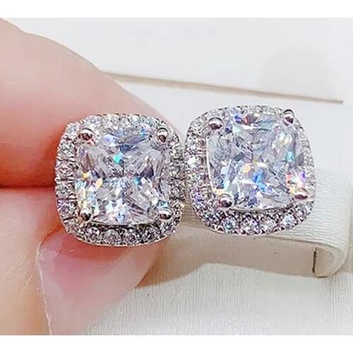 With Certificate Classic 7 styles Silver 925 Earrings Natural Zirconia Diamond Stud Earrings for Women Gift Silver 925 Jewelry