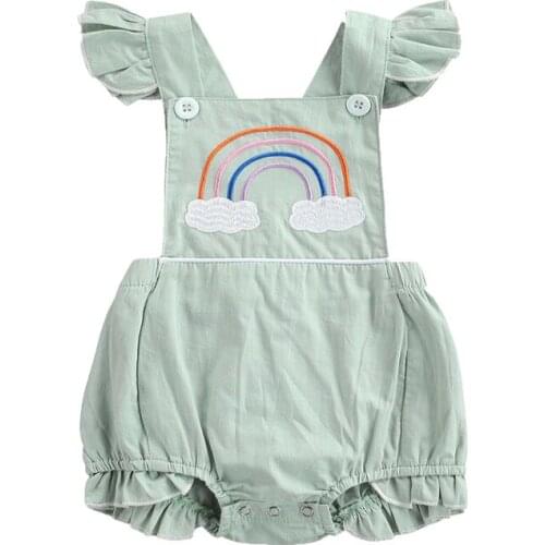 Pudcoco 0-24M Romper Baby Girls Infant Kids Toddler Summer Short Fly Sleeve Ruffles Rainbow Print Fashion Jumpsuit Leotard