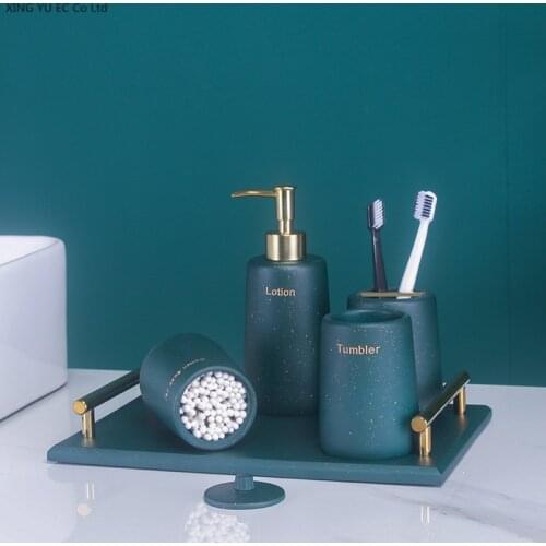 Creative Resin Bathroom Five-piece Wash Set Lotion Bottle Storage Tray Brushing Rack Mouthwash Cup Bathroom Decoration Supplies