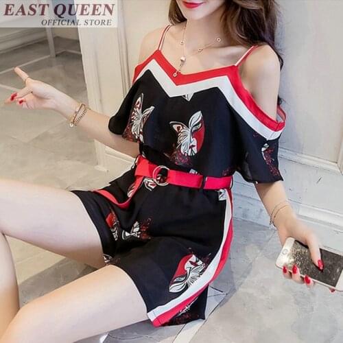 Summer beach playsuits 2018 floral print chiffon boot cut rompers tie waist tunics for beach elegant casual jumpsuits DD700 L