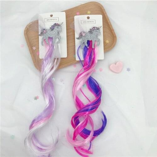 Girls Cute Colorful Wig Cartoon Unicorn Hair Clips Sweet Princess Hair Ornament Headband Hairpins Kids Fashion Hair Accessories