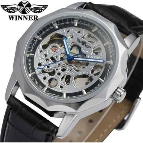 WRG8033M3S2 Automatic dress skeleton with black leather band men stainless steel buckle wristwatch latest winner free shipping