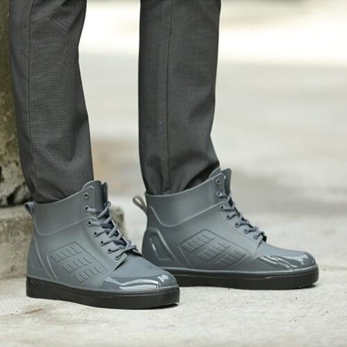 Mens Rainboots Waterproof Spring Winter Rain Shoes Men Rain Boy Water Rubber Black Ankle Boots Lace-Up Shoes 2019
