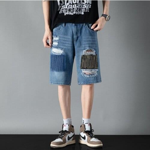 2021 Summer Casual Mens Fashion Denim Shorts Pants With Holes Beggars' Capris Jeans Ripped Knee-Length Pant Trousers Cowboy