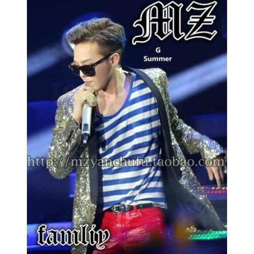 Men Fashion New Gold Paillette Costume Leather Collar Outerwear Suit Top Stage Singer Costumes Clothing / S-xxxl