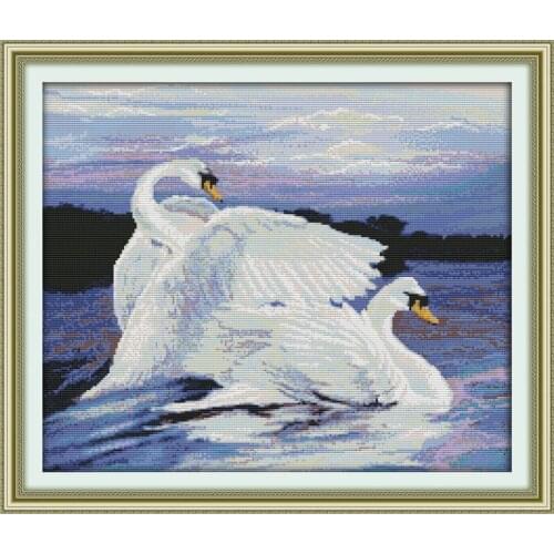 Two swans cross stitch kit 14ct 11ct pre stamped canvas cross stitching animal lover embroidery DIY handmade needlework