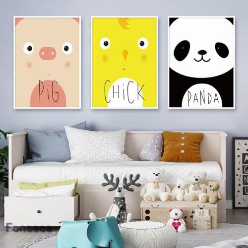 Cartoon Nursery Wall Art Canvas Poster Nordic Cute Panda Pig Chicken Poster Decorative Modular Pictures Baby Bedroom Decor