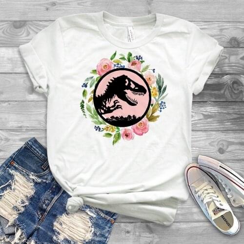 New Jurassic Park T-Shirt Floral Dinosaur Woman T-Shirt Unisex Jurassic Floral Graphic Female Tee Shirt