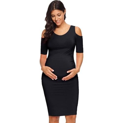 Maternity dress Short sleeve Strapless shoulder Fold Round neck dress