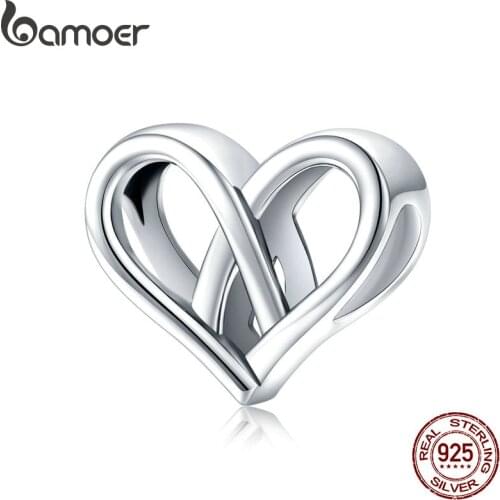 Bamoer Heart to Heart Simple Silver 925 Metal Charm for Original Snake Bracelet Sterling Silver Jewelry Accessories SCC1552