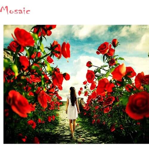 Full Diamond Embroidery red lower,Diamond Painting girl,3d Cross Stitch kits,square,Diamond Mosaic,wedding Decoration,Drawings