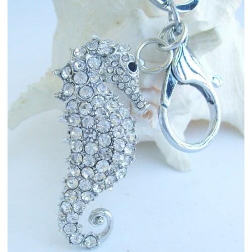 Lovely Seahorse Keychain Pendant Clear Rhinestone Crystal K02254C8