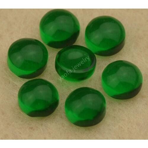 Sale 2~15mm Dark Green Color Emeral-d Synthetic Glass Gems Round Shape Flat Bottom Cabochon Loose Stone Glass Beads For Jewelry