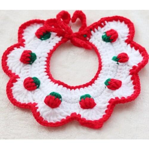 Handmade Woolen Cat Dog Bibs Pet Collar Sweet Dog Necklace Floral Pet Scarf Purple Pink Collar for Small Medium Dogs Kittens