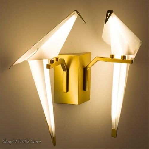 Nordic Gold Bird Wall Lamp Living room Bedroom light Kitchen Bird Paper Crane Shape Wall light Dining room House Decor Luminaire