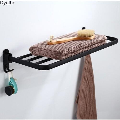 Modern minimalist black towel rack space aluminum shelf black single layer towel rack hotel folding rack bathroom accessories