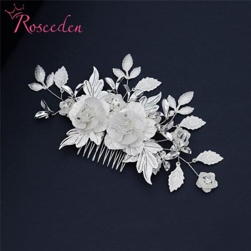 Flower Wedding Headpiece Hair Comb Antique Silver Color Crystal Rhinestone Wedding Head Piece Hair Ornaments RE3926