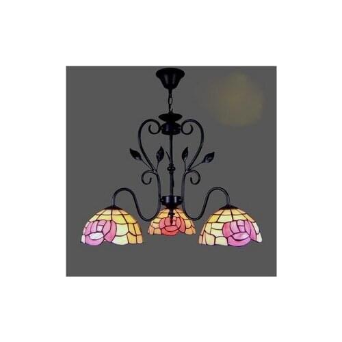 Tiffany style pink flower pendant light 3 heads dining bed room lamp