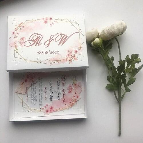 High Glass Invitation Mariage Card Personalize Wedding Gift Card with Flower Design 10pcs Wedding Card with Box