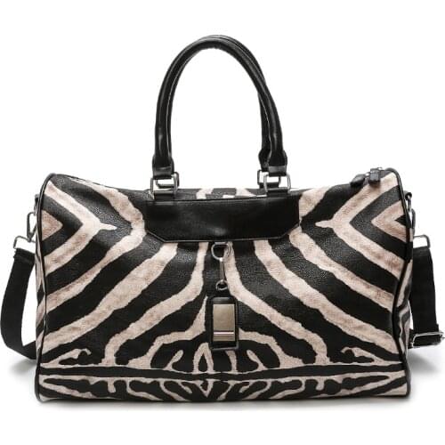 Vintage Style Zebra Pattern Travel Bag Women PU Leather Duffle Bag Women Tote Gym Bag Sport Fitness Yoga Bag Weekend Bag Big Bag