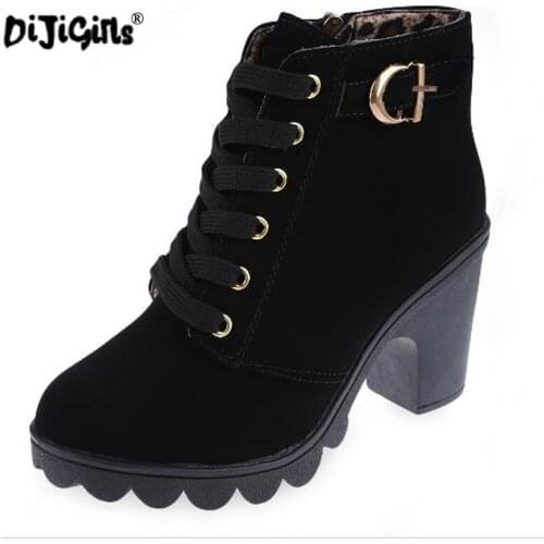 DIJIGIRLS Autumn winter women new plus velvet short boots thick heels wild black matte female korean OL boots shoes