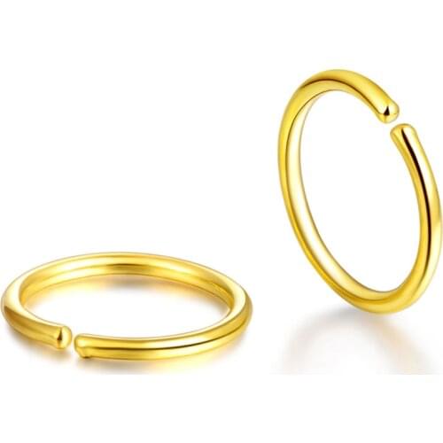 Solid 24K Yellow Gold Earrings Women Smooth Circle Hoop Earrings