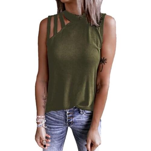 Vest T-shirt skin-friendly Solid Color Hollow Out Shoulder Women Round Neck Sleeveless Top Comfortable to wear for Party