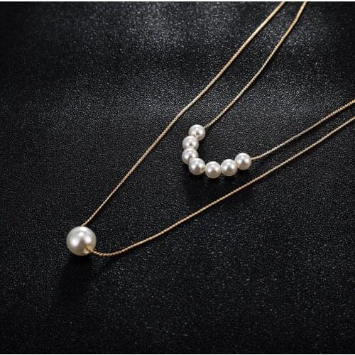 Womens necklace Fashion simple knotted chain size pearl double layer alloy necklace jewelry collares Gifts for Girls